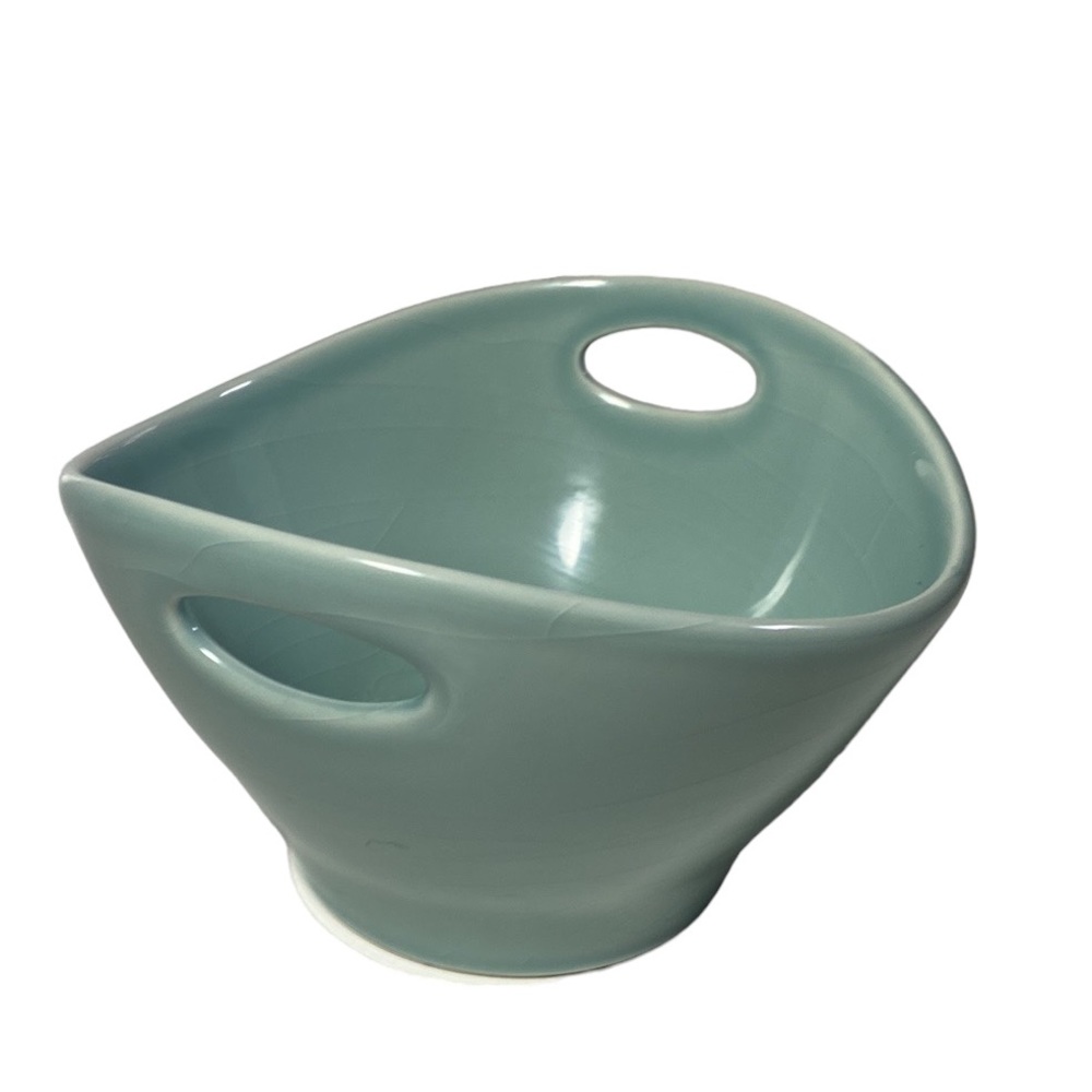 Matceramica Portugal Aqua Blue Oval Soup Cereal Bowl Integrated Handles